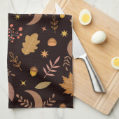 Boho maan met herfstbladerenpatroon    theedoek (Quarter Fold)