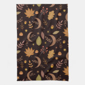 Boho maan met herfstbladerenpatroon    theedoek (Verticaal)