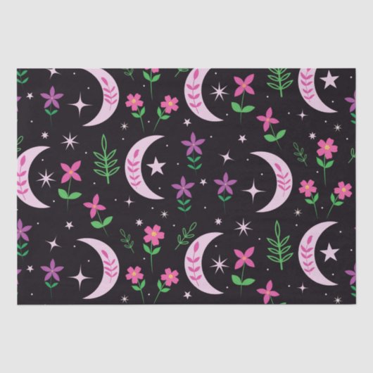 Boho Maan met Roze Bloemen en Bladeren Tissuepapier (Voorkant)