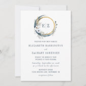 Boho Maan Monogram Krans Indigo Bruiloft Kaart (Voorkant)