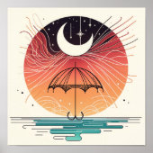 Boho Maan op Parasol met Vallende Sterren Poster (Voorkant)