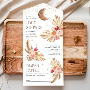 Boho Maan Palm Aardse Bloemen Pampas Baby Shower All In One Uitnodiging