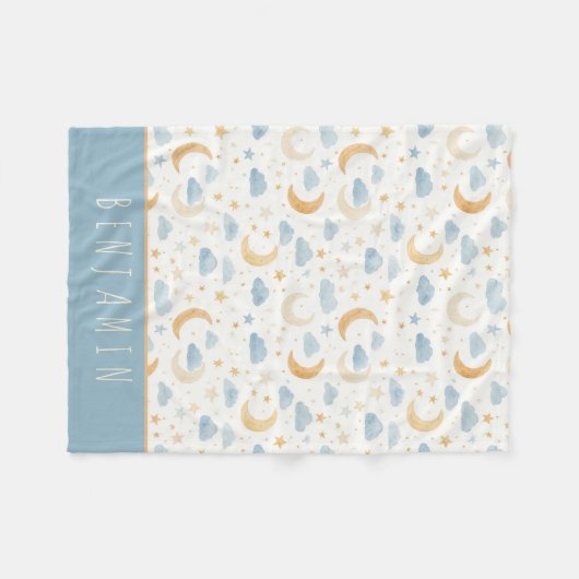 Boho Maan Sterren Cloud Kinderen Monogram Fleece Deken (Voorkant (Horizontaal))