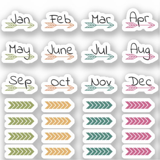 Boho maandpijlen en Washi Planner Stickers (Voorkant)