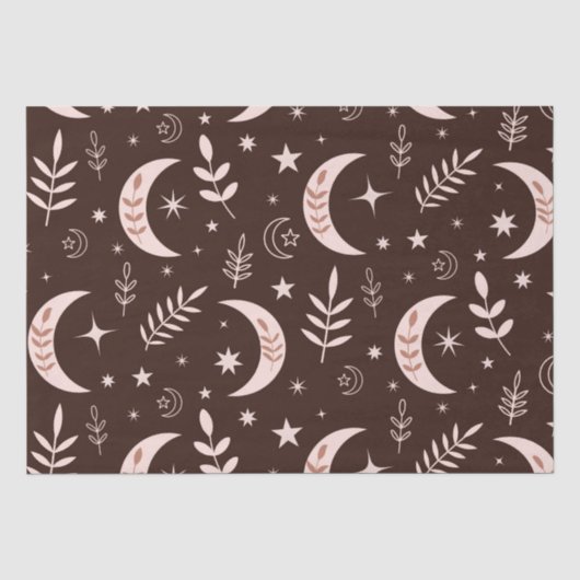 Boho-maanpatroon met bladeren en sterren   tissuepapier (Voorkant)