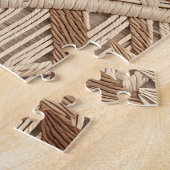 Boho Macrame Tropische Bladeren Terracotta Beige Legpuzzel (Zijkant)