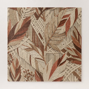 Boho Macrame Tropische Bladeren Terracotta Beige Legpuzzel