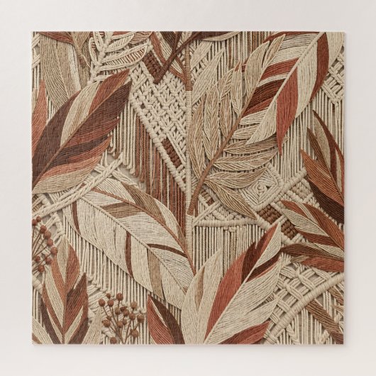 Boho Macrame Tropische Bladeren Terracotta Beige Legpuzzel (Verticaal)