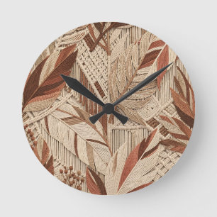 Boho Macrame Tropische Bladeren Terracotta Beige Ronde Klok