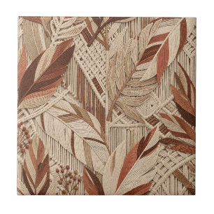 Boho Macrame Tropische Bladeren Terracotta Beige Tegeltje