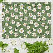 Boho Madeliefje Bloemmotief Groen Theedoek (Gevouwen)