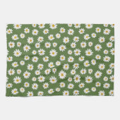Boho Madeliefje Bloemmotief Groen Theedoek (Horizontaal)