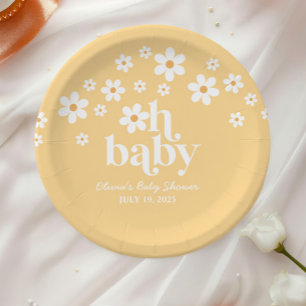 boho madeliefje gele baby shower papieren bordje