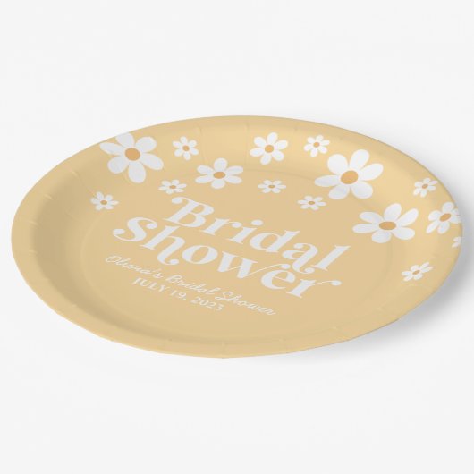 boho madeliefje gele bruiloftsshower papieren bord (Gekanteld)