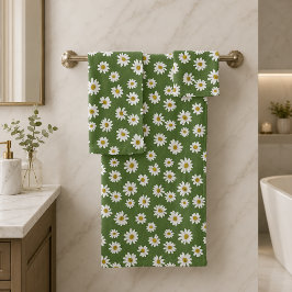Boho Madeliefjes Bloemmotief Groen Bad Handdoek