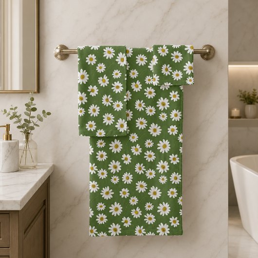 Boho Madeliefjes Bloemmotief Groen Bad Handdoek