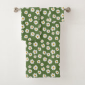 Boho Madeliefjes Bloemmotief Groen Bad Handdoek (Insitu)