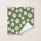 Boho Madeliefjes Bloemmotief Groen Bad Handdoek (Wasdoekje)
