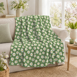 Boho Madeliefjes Bloemmotief Groen Fleece Deken