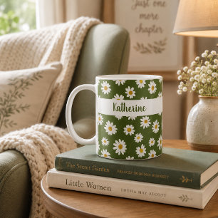 Boho Madeliefjes Bloemmotief Groen Koffiemok