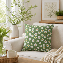 Boho Madeliefjes Bloemmotief Groen Kussen