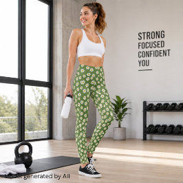 Boho Madeliefjes Bloemmotief Groen Leggings