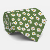 Boho Madeliefjes Bloemmotief Groen Stropdas (Opgerold)
