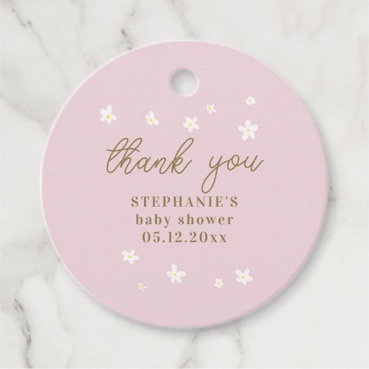 Boho madeliefjes blush roze goud oh baby meisje do bedankjes labels (Voorkant)