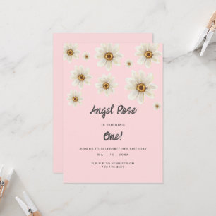 Boho Madeliefjes Meisje 1e Verjaardag Roze Cute Kaart