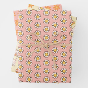 BOHO Madeliefjes op Pastelroze Bloemige Pasen  Inpakpapier Vel
