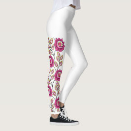 Boho Magenta Bloem Wingrens Border Klassiek Wit Leggings