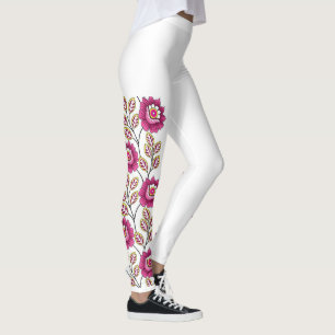 Boho Magenta Bloem Wingrens Border Klassiek Wit Leggings