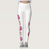 Boho Magenta Bloem Wingrens Border Klassiek Wit Leggings (Voorkant)