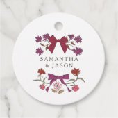 Boho Magenta Bow Bloemen Huwelijksgunst Labels (Voorkant)