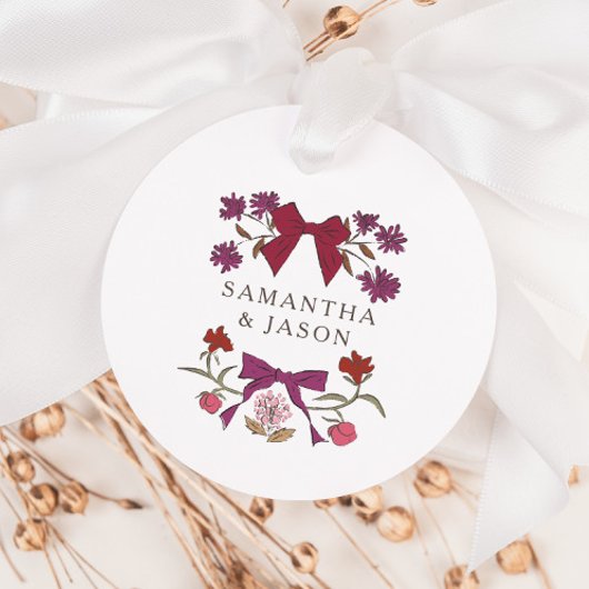 Boho Magenta Bow Bloemen Huwelijksgunst Labels