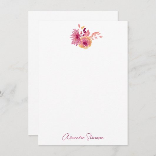 Boho Magenta Flowers Gepersonaliseerde naam Statio Notitiekaartje (Voorkant / Achterkant)