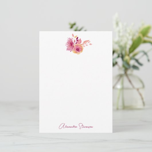 Boho Magenta Flowers Gepersonaliseerde naam Statio Notitiekaartje (Staand voorkant)