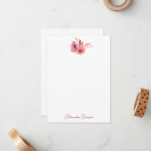 Boho Magenta Flowers Gepersonaliseerde naam Statio Notitiekaartje (Voorkant / Achterkant in situ)