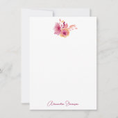 Boho Magenta Flowers Gepersonaliseerde naam Statio Notitiekaartje (Voorkant)