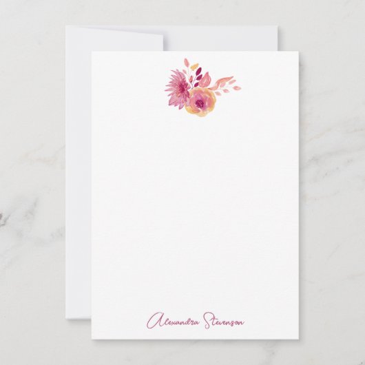 Boho Magenta Flowers Gepersonaliseerde naam Statio Notitiekaartje (Voorkant)