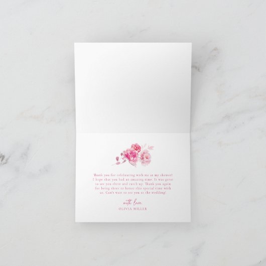 Boho Magenta Heet Roze Bloemachtige Bruiloftsborre Bedankkaart (Binnen)