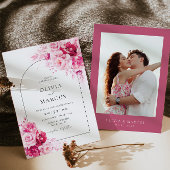 Boho magenta heet roze boog bloemig elegante bruil kaart