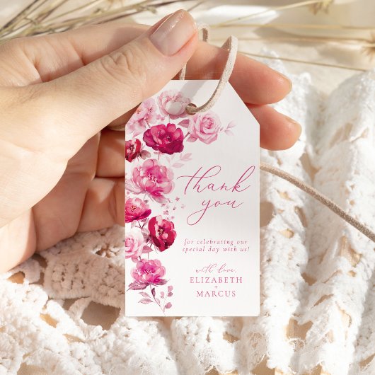 Boho Magenta Hot Pink Bloemen Elegante Huwelijksgu Cadeaulabel