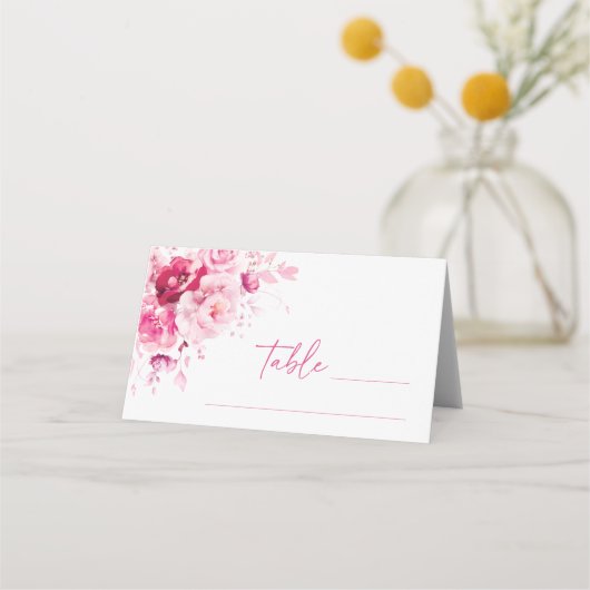 Boho Magenta Hot Pink Floral Wedding Place Card Plaatskaartje (Voorkant)
