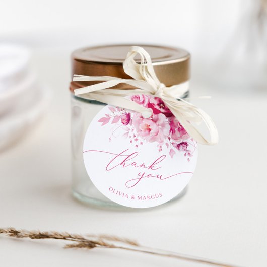 Boho Magenta Hot Roze Bloemen Bruiloft Dank u Bedankjes Labels