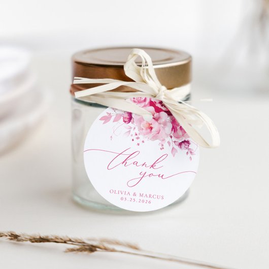 Boho Magenta Hot Roze Bloemen Bruiloft Dank u Bedankjes Labels