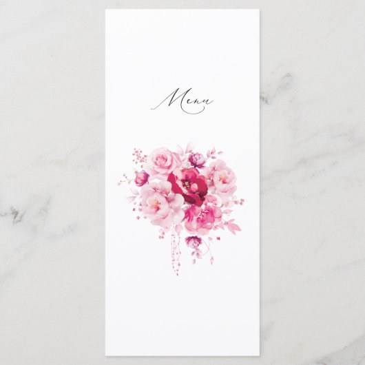 Boho Magenta Hot Roze Bloemen Elegant Bruiloft Menu (Achterkant)
