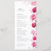 Boho Magenta Hot Roze Bloemen Elegant Bruiloft Menu (Voorkant)