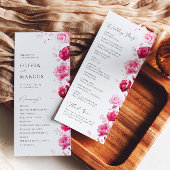 Boho Magenta Hot Roze Bloemen Elegant Bruiloft Programmakaart