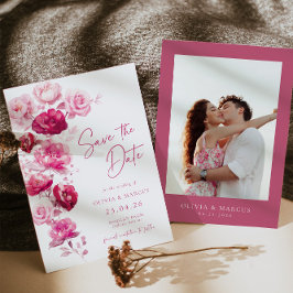 Boho Magenta Hot Roze Roos Bloemen Bruiloft Foto Save The Date